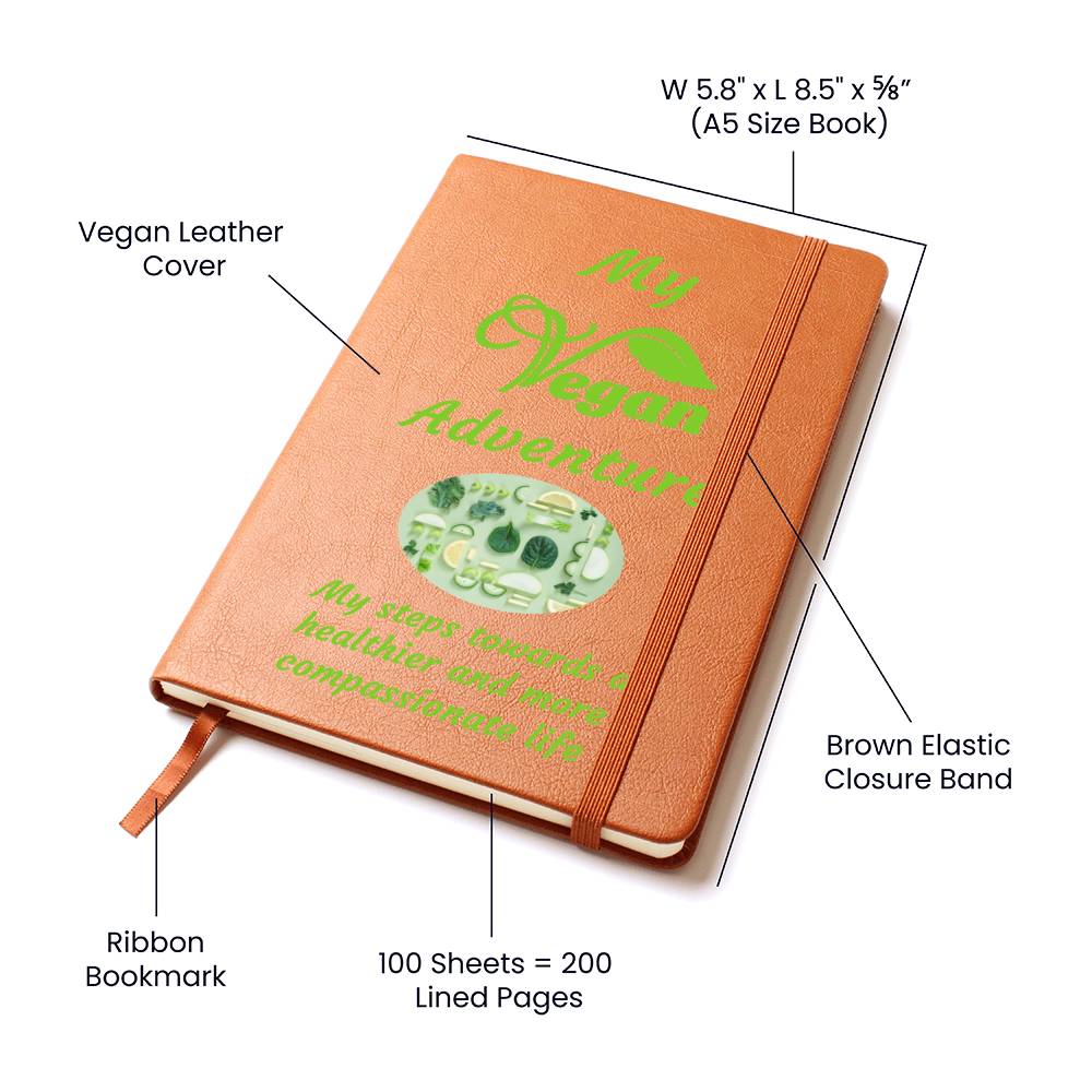 Vegan Leather Notebook, Vegan Journey, Vegan Journal, Inspiration, Change, Compassion, Personalized Gift, Best Friend Gift, Custom Leather Portfolio, Healthy Nutrition
