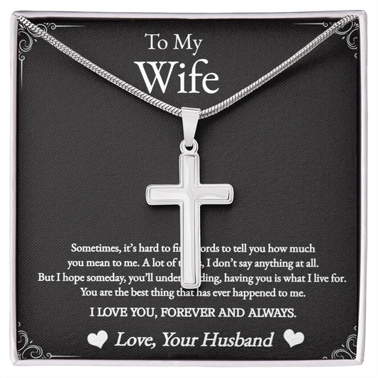 Stainless Cross Necklace For Wife w/ MC